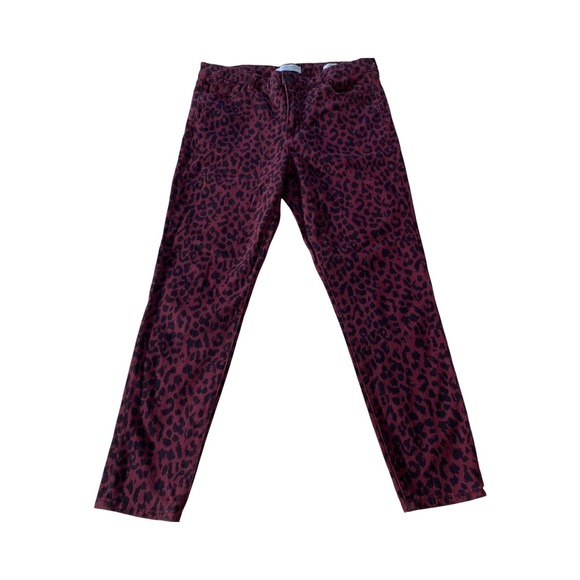 Social Standard by Sanctuary Ankle Skinny Leopard Print Burgundy Jeans Size 12 - Picture 1 of 8